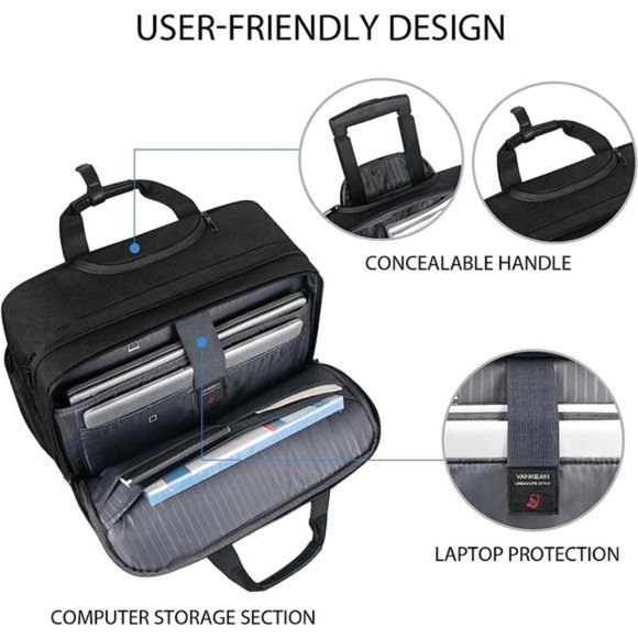 17.3 Inch Rolling Laptop Bag Women Men with RFID Pockets, Waterproof, Black - Picture 3 of 6